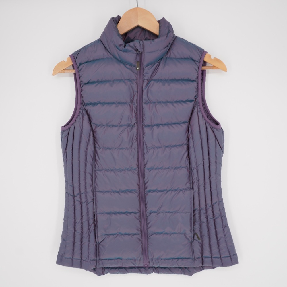 Kjus Down Puffer Vest Womens S Purple Iridescent Golf Outdoor Zipper Pockets
